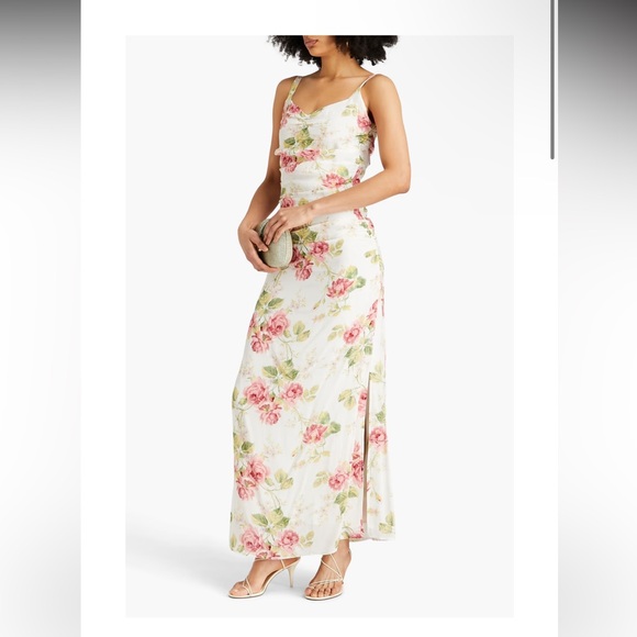 BYTIMO Draped floral-print satin maxi dress - Picture 1 of 6